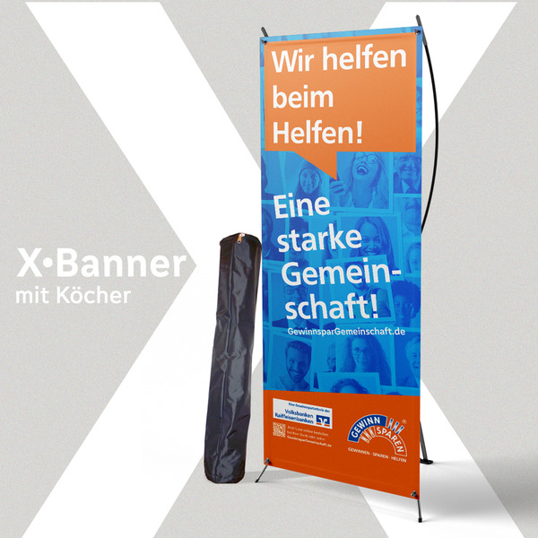 Mobile X-Banner Werbedisplay für Reinertragsübergabe 