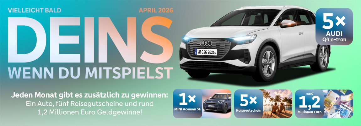 Sonderverlosung April 2026 mit dem AUDI Q4 e-tron Sonderverlosung April 2026 mit dem AUDI Q4 e-tron